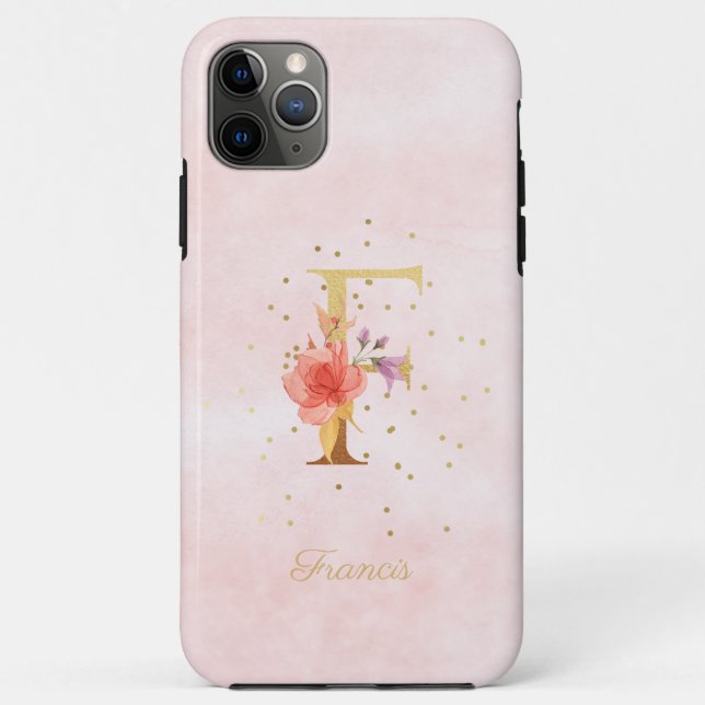 Coques Case-Mate iPhone Monogramme de nom initial F lettre florale aquarel (Dos)