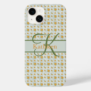 Coque Case-Mate iPhone Monogramme de nom initial floral jaune vert