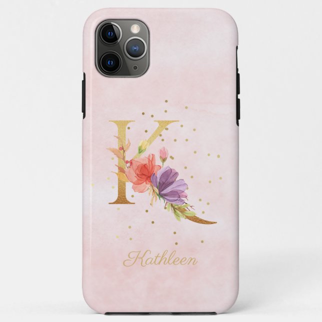 Coques Case-Mate iPhone Monogramme de nom initial K lettre florale aquarel (Dos)