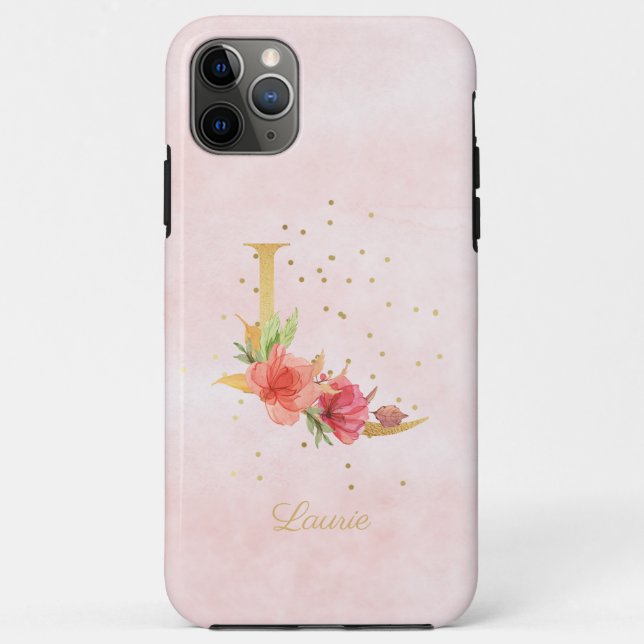 Coques Case-Mate iPhone Monogramme de nom initial L lettre florale aquarel (Dos)