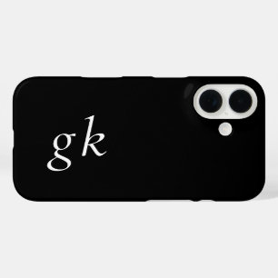 Coque Pour iPhone 16 Monogramme de nom noir et blanc moderne
