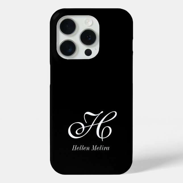 Coques Case-Mate iPhone Monogramme de nom noir et blanc moderne (Verso)