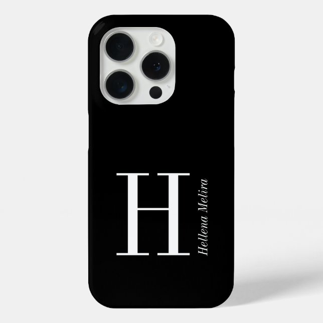 Coques Case-Mate iPhone Monogramme de nom noir et blanc moderne (Verso)