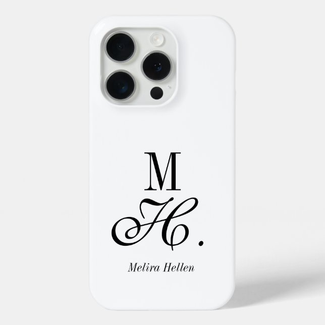 Coques Case-Mate iPhone Monogramme de nom noir et blanc moderne (Verso)