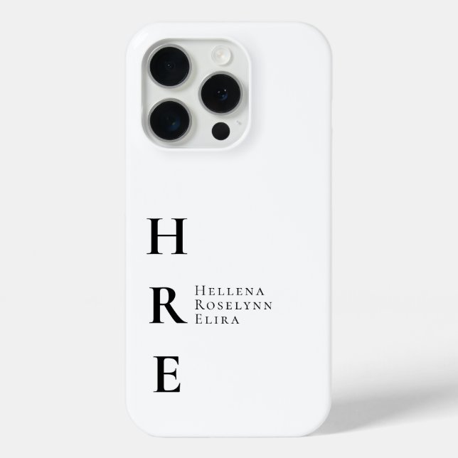 Coques Case-Mate iPhone Monogramme de nom noir et blanc moderne (Verso)
