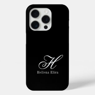 Coque Case-Mate iPhone Monogramme de nom noir et blanc moderne