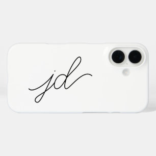 Coque Pour iPhone 16 Monogramme de nom noir et blanc moderne