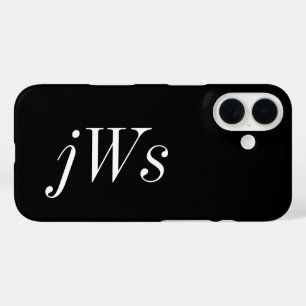 Coque Pour iPhone 16 Monogramme de nom noir et blanc moderne