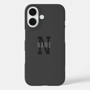 Coque Pour iPhone 16 Monogramme de nom (ou autre texte) gris foncé mode
