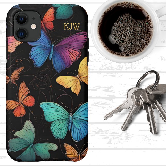 Coques Case-Mate iPhone Monogramme de papillons vibrants (Créateur téléchargé)