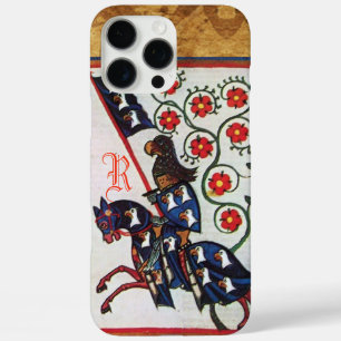 COQUE iPhone 16 PRO MAX MONOGRAMME DE PARCHEMENT MÉDIÉVÉNILE DU CHEVAL BLE