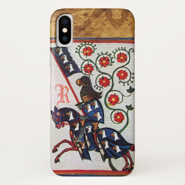 COQUES Case-Mate iPhone MONOGRAMME DE PARCHEMENT MÉDIÉVÉNILE DU CHEVAL BLE (Dos)