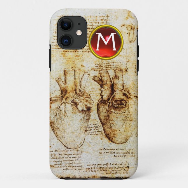 Coques Case-Mate iPhone Monogramme de parchemin de gemme de coeur et de se (Dos)