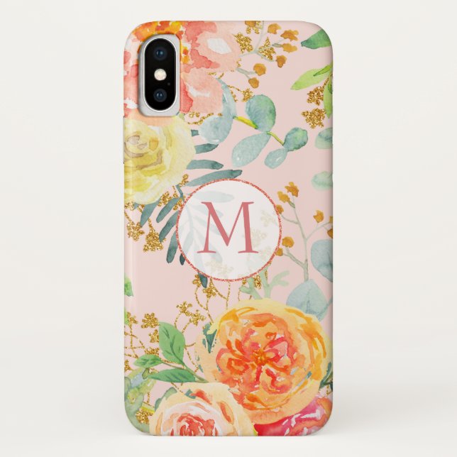 Coques Case-Mate iPhone Monogramme de Parties scintillant d'Eucalyptus ros (Dos)