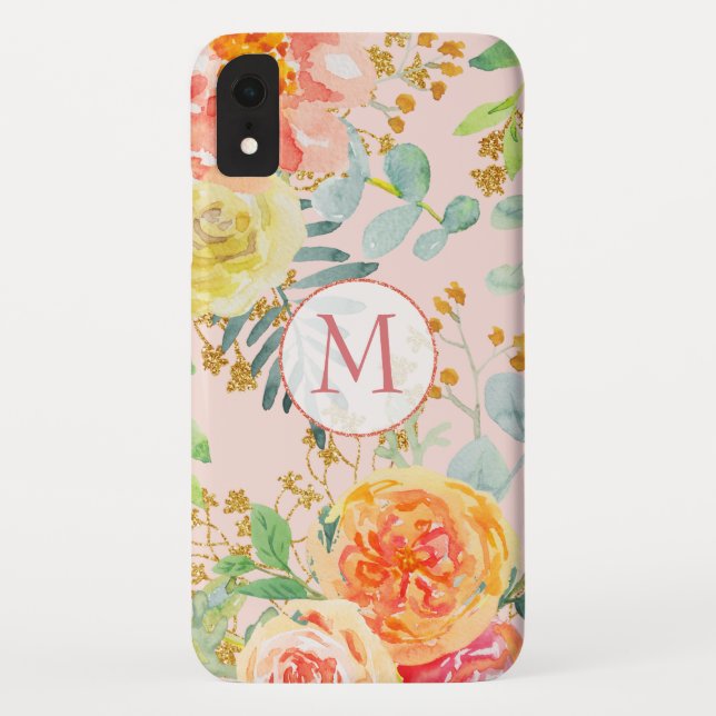 Coques Case-Mate iPhone Monogramme de Parties scintillant d'Eucalyptus ros (Dos)