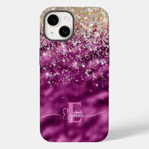 Coque Case-Mate iPhone Monogramme de Parties scintillant moderne Purple F
