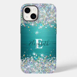 Coque Case-Mate iPhone Monogramme de Parties scintillant Turquoise modern