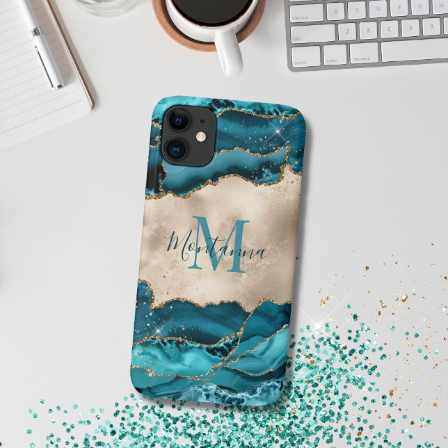 Coques Case-Mate iPhone Monogramme de pierre d'âge Turquoise Turquoise & O (Teal agate phone cover)