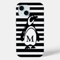 Monogramme de pingouin noir et blanc et rayures