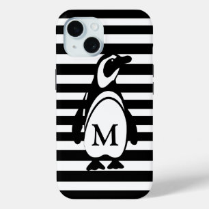 Coque Case-Mate iPhone Monogramme de pingouin noir et blanc et rayures