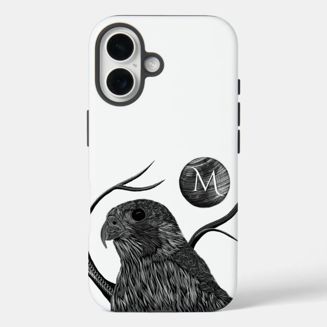 Coques Case-Mate iPhone Monogramme de Pleine lune de faucon (Verso)