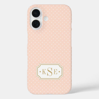 Coques iPhone 16 Monogramme de points élégants rose et or
