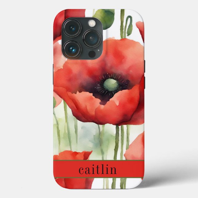 Coques Case-Mate iPhone Monogramme de Poppies d'aquarelle moderne (Verso)