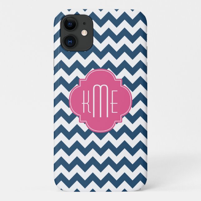Coques Case-Mate iPhone Monogramme de Quatrefoil bleu blanc rose (Dos)