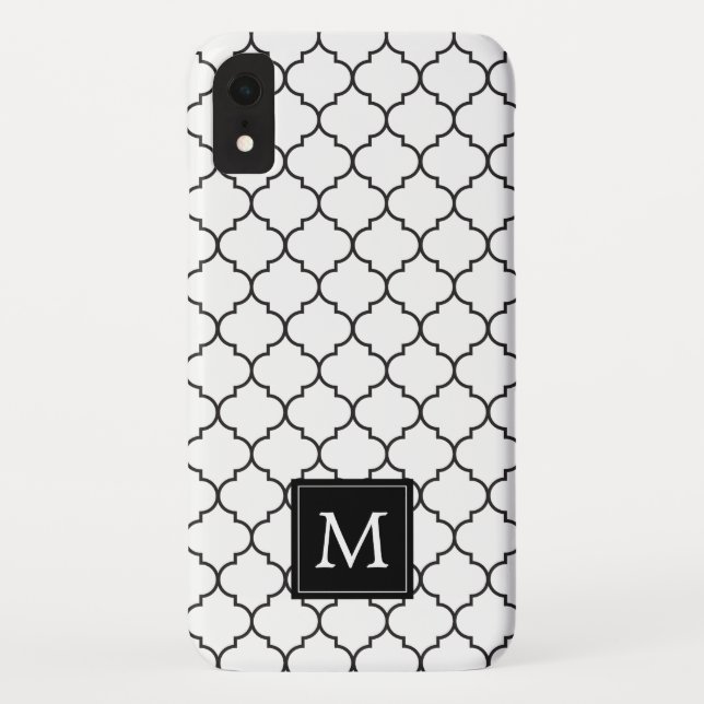 Coques Case-Mate iPhone Monogramme de Quatrefoil Marocain Noir & Blanc Sim (Dos)