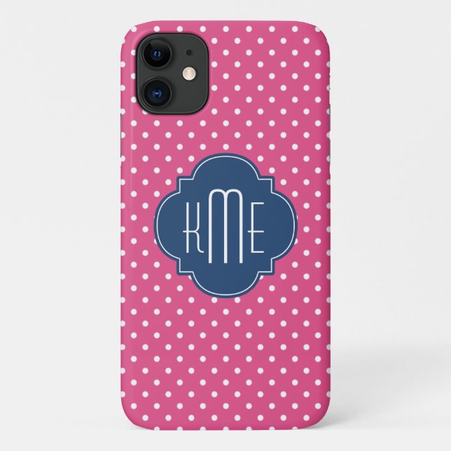 Coques Case-Mate iPhone Monogramme de Quatrefoil Pois rose (Dos)