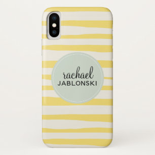 Coques Pour iPhone Monogramme de rayures jaunes modernes