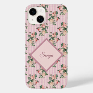 Coque Case-Mate iPhone Monogrammé de rayures roses et blanches et de rose