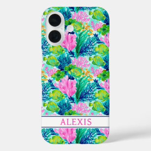 Coque Pour iPhone 16 Monogramme de récif corallien à l'aquarelle