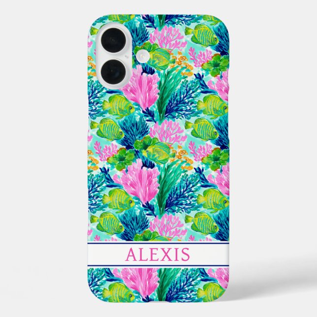 Coques Case-Mate iPhone Monogramme de récif de corail à l'aquarelle (Verso)
