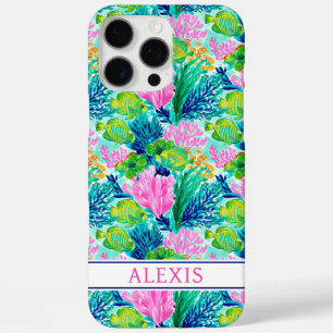 Coque iPhone 16 Pro Max Monogramme de récif de corail à l'aquarelle
