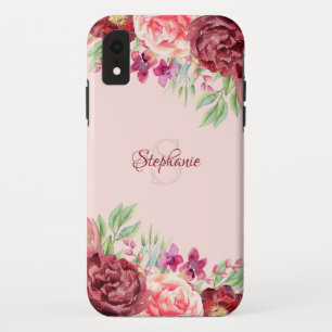 Case-Mate iPhone Case Monogramme de Rose Floral Burgundy Peach Blush