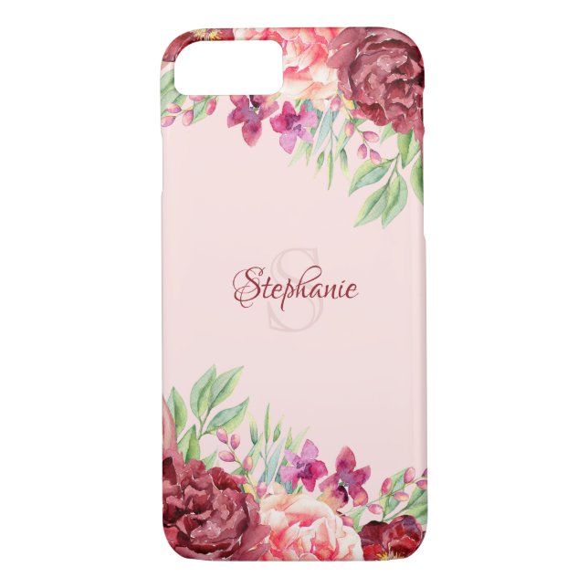 Coques Case-Mate iPhone Monogramme de Rose Floral Burgundy Peach Blush (Dos)