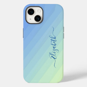 Coque Case-Mate iPhone Monogramme de script à dégradé jaune bleu