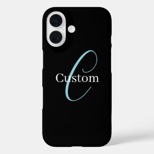 Coque Pour iPhone 16 Monogramme de script cursif éditable Noir Bleu Bla