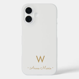 Coque Pour iPhone 16 Monogramme de script doré gris clair moderne