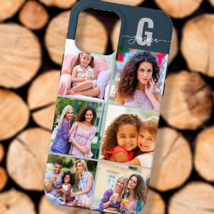 Case-Mate iPhone Case Monogramme de script élégant 6 Photo Ardoise Bleu