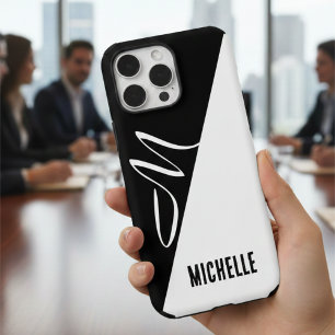 Coque iPhone 16 Pro Max Monogramme de script élégant monochrome scindé
