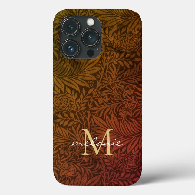Coques Case-Mate iPhone Monogramme de script floral élégant rouille orange (Verso)
