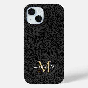 Coque Case-Mate iPhone Monogramme de script floral noir élégant
