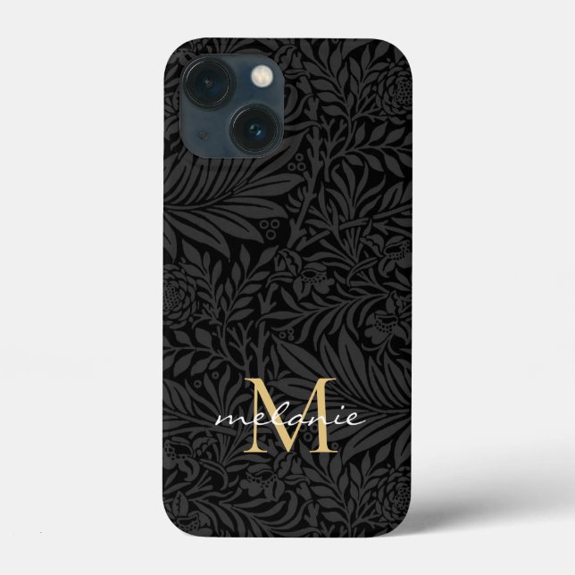 Coques Case-Mate iPhone Monogramme de script floral noir élégant or (Verso)