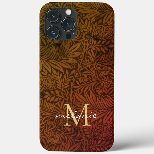 Coques Case-Mate iPhone Monogramme de script floral or orange rouille élég (Verso)