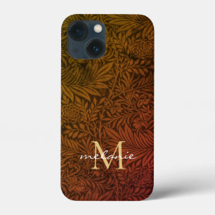 Case-Mate iPhone Case Monogramme de script floral or orange rouille élég