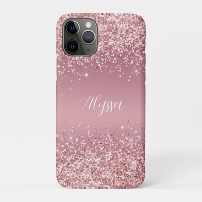 Coques Case-Mate iPhone Monogramme de script pailleté or rose (Dos)