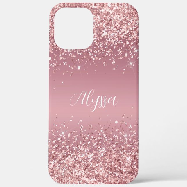 Coques Case-Mate iPhone Monogramme de script pailleté or rose (Verso)