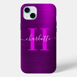 Coque Case-Mate iPhone Monogramme de signature métallique Magenta Purple